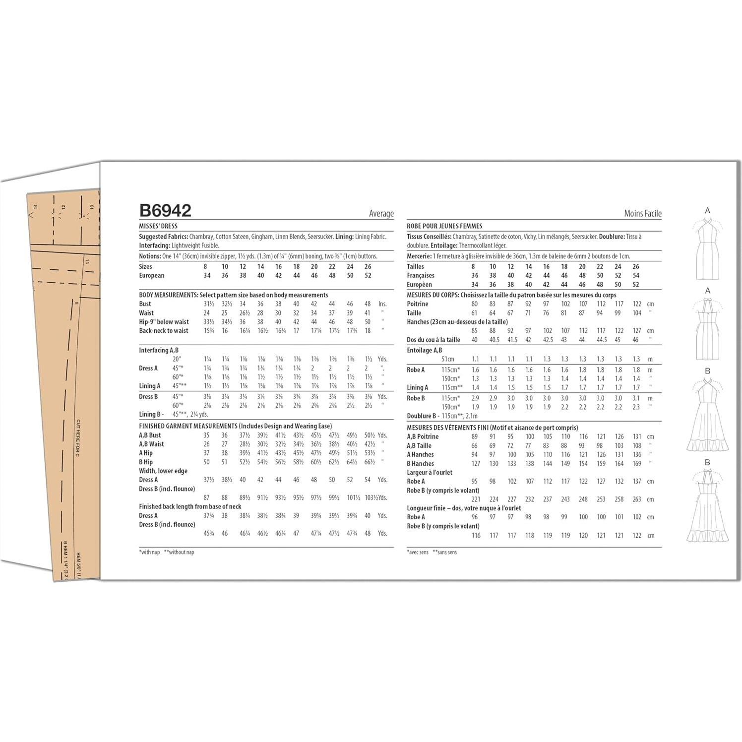 Kit de Patrón de Costura Butterick B6942 Vestidos Halter Tallas 8-16