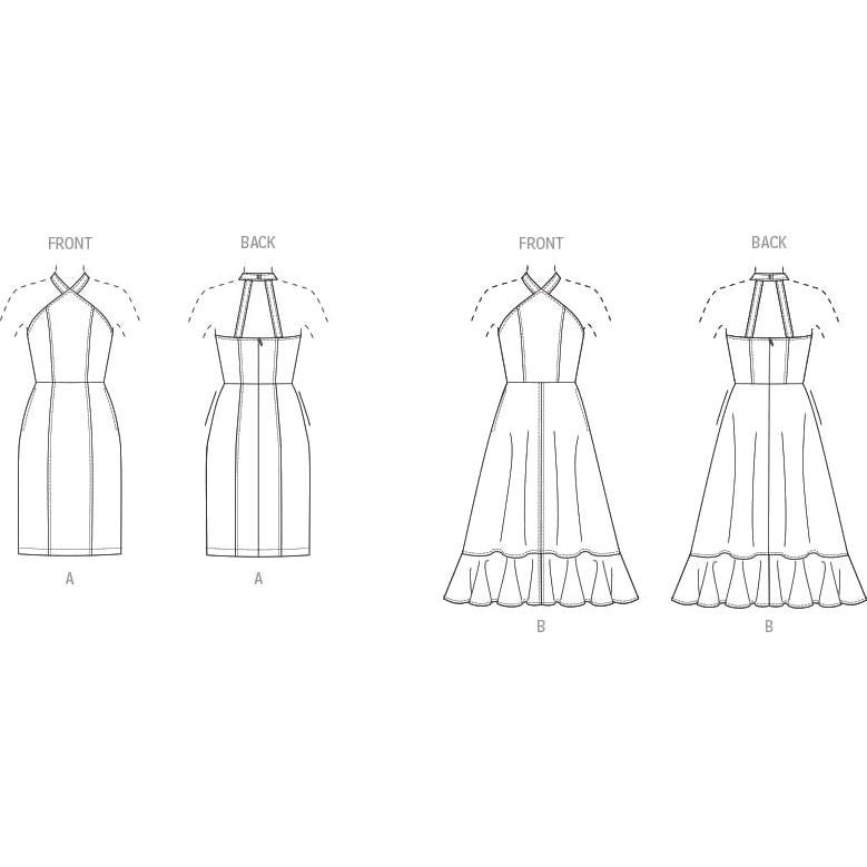 Kit de Patrón de Costura Butterick B6942 Vestidos Halter Tallas 8-16