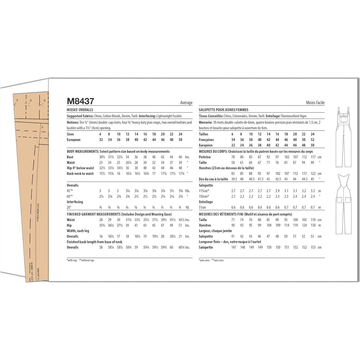 Patrón de Costura Overoles Dama McCall's M8437 Tallas 16-24