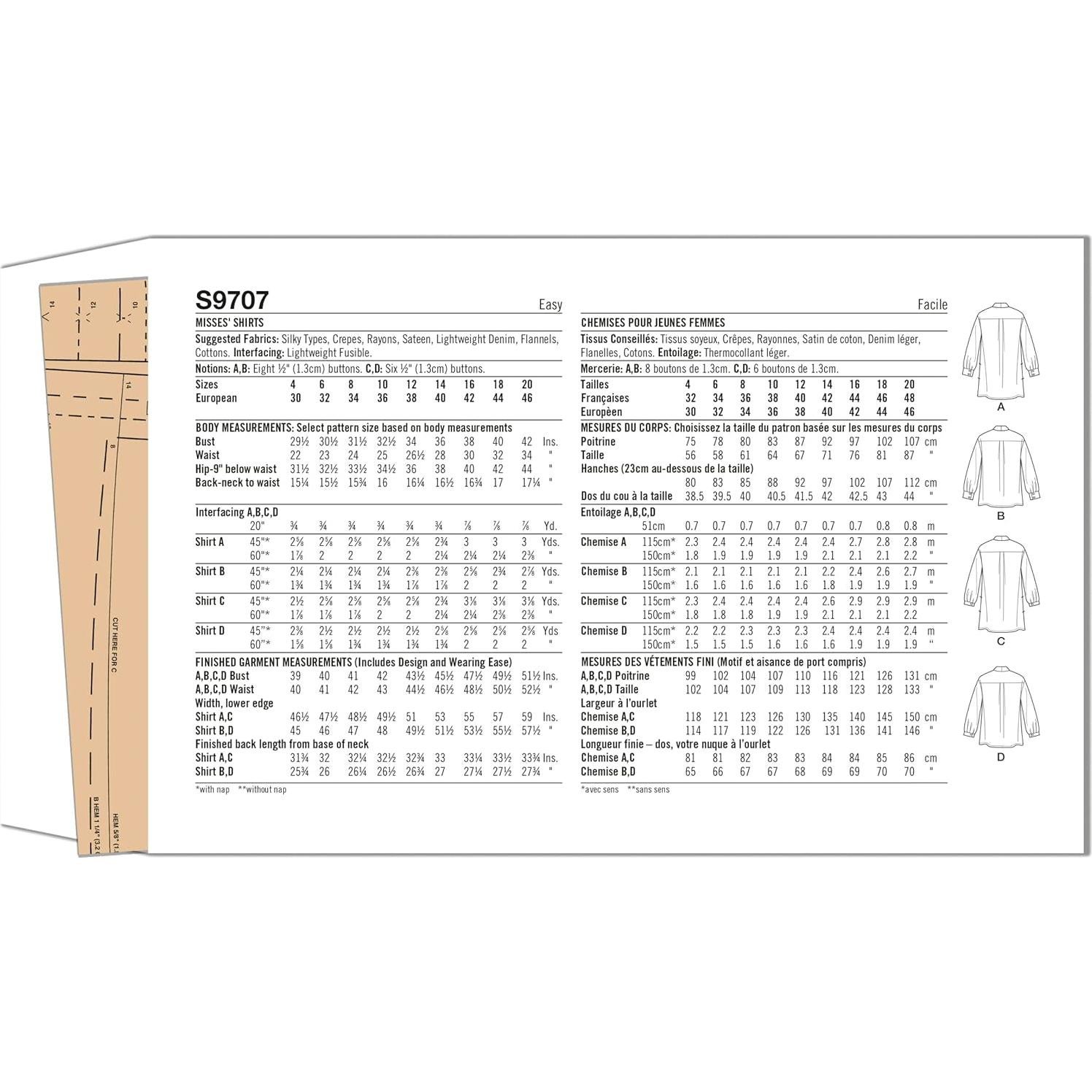 Kit de Patrones de Costura Simplicity para Camisas Mujeres 12-20