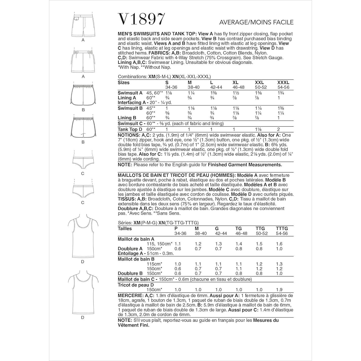 Patrón de Costura Traje de Baño y Camiseta Vogue V1897 S-M-L