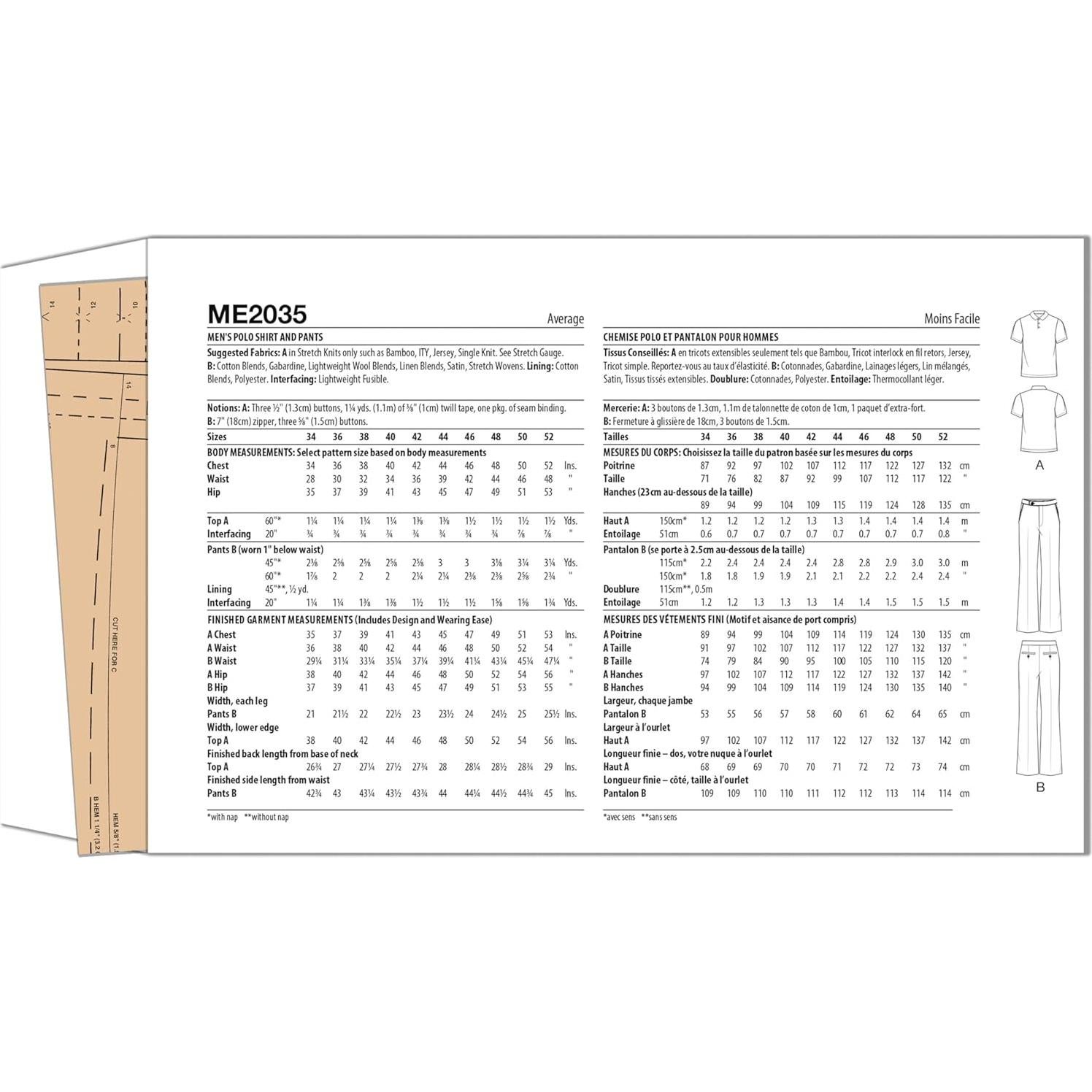 Kit de Patrón de Costura Camiseta Polo y Pantalones McCall's ME2035