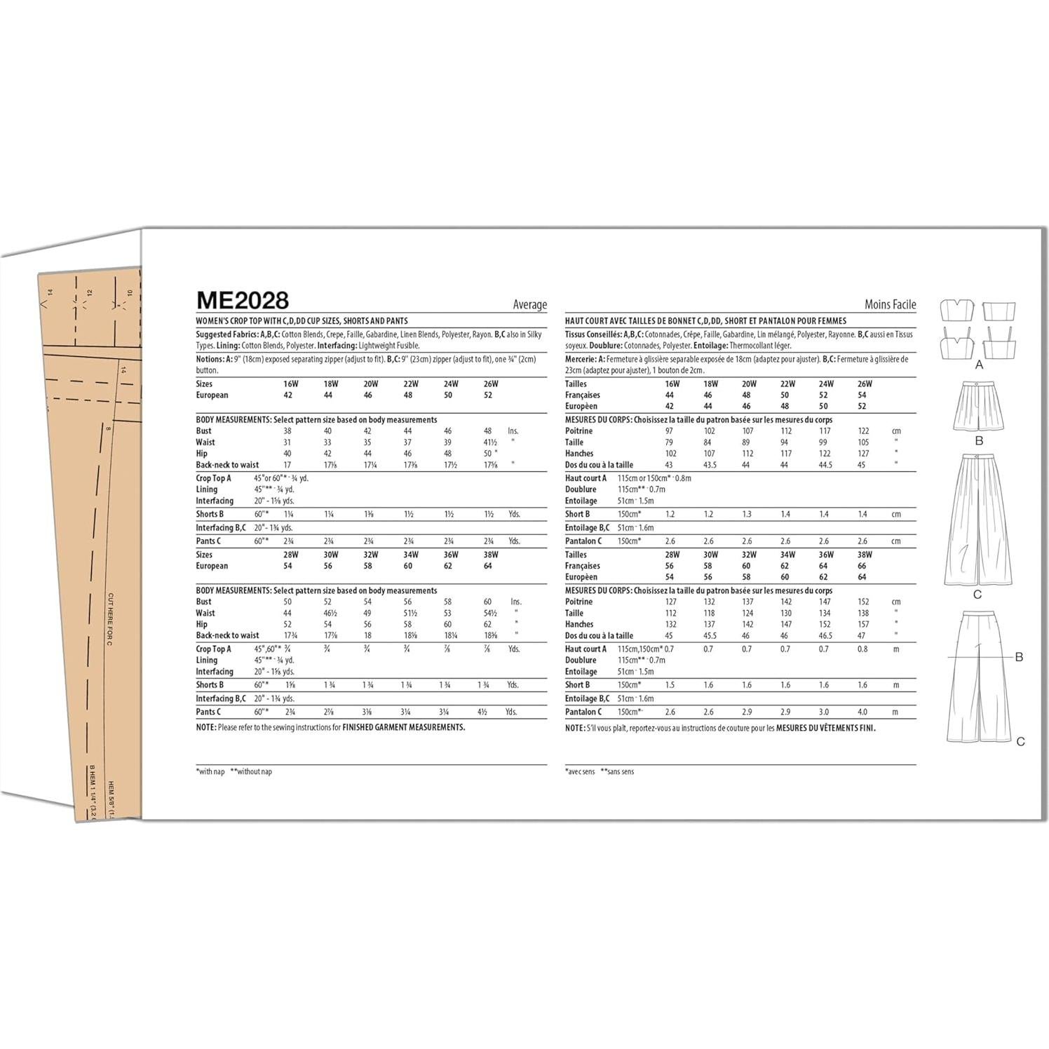 Patrón de Costura McCall's ME2028 para Top y Pantalones Mujer