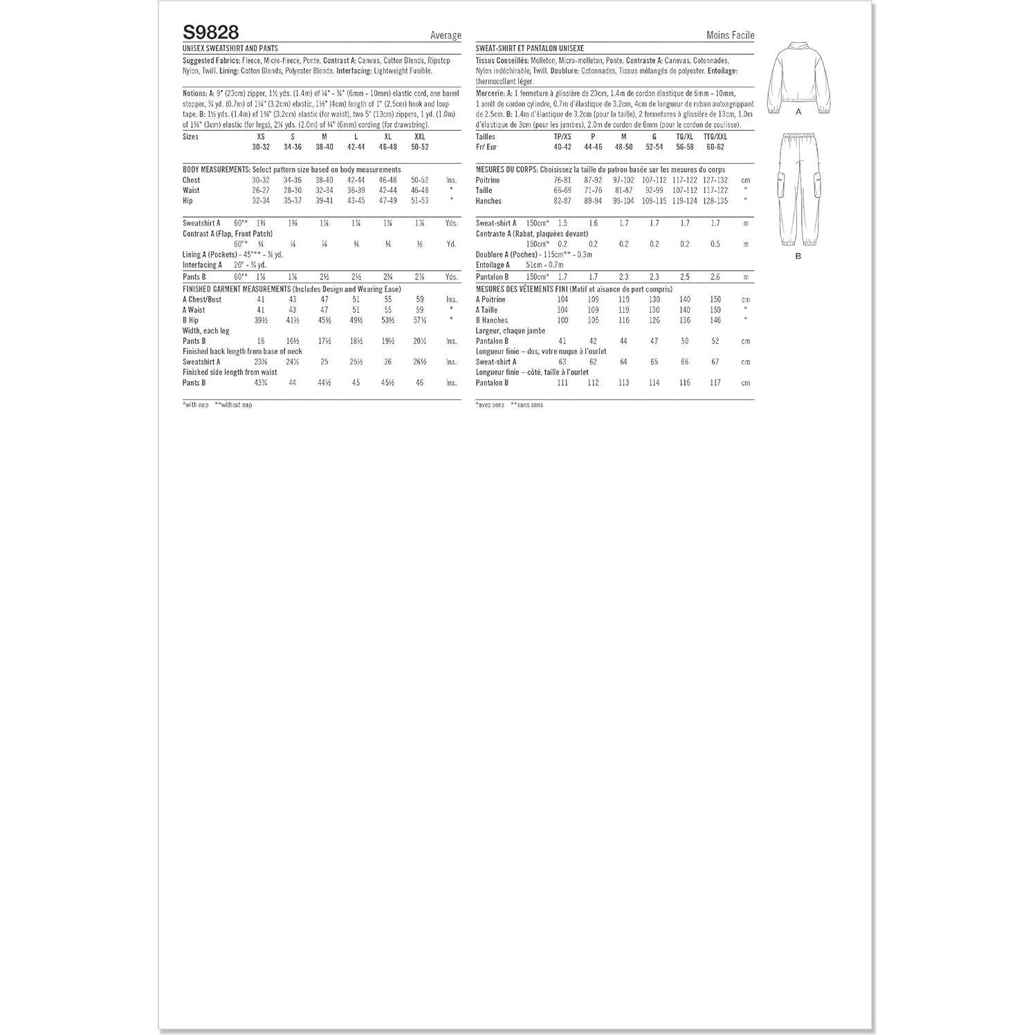 Kit de Patrón de Costura Sudadera Unisex Simplicity S9828