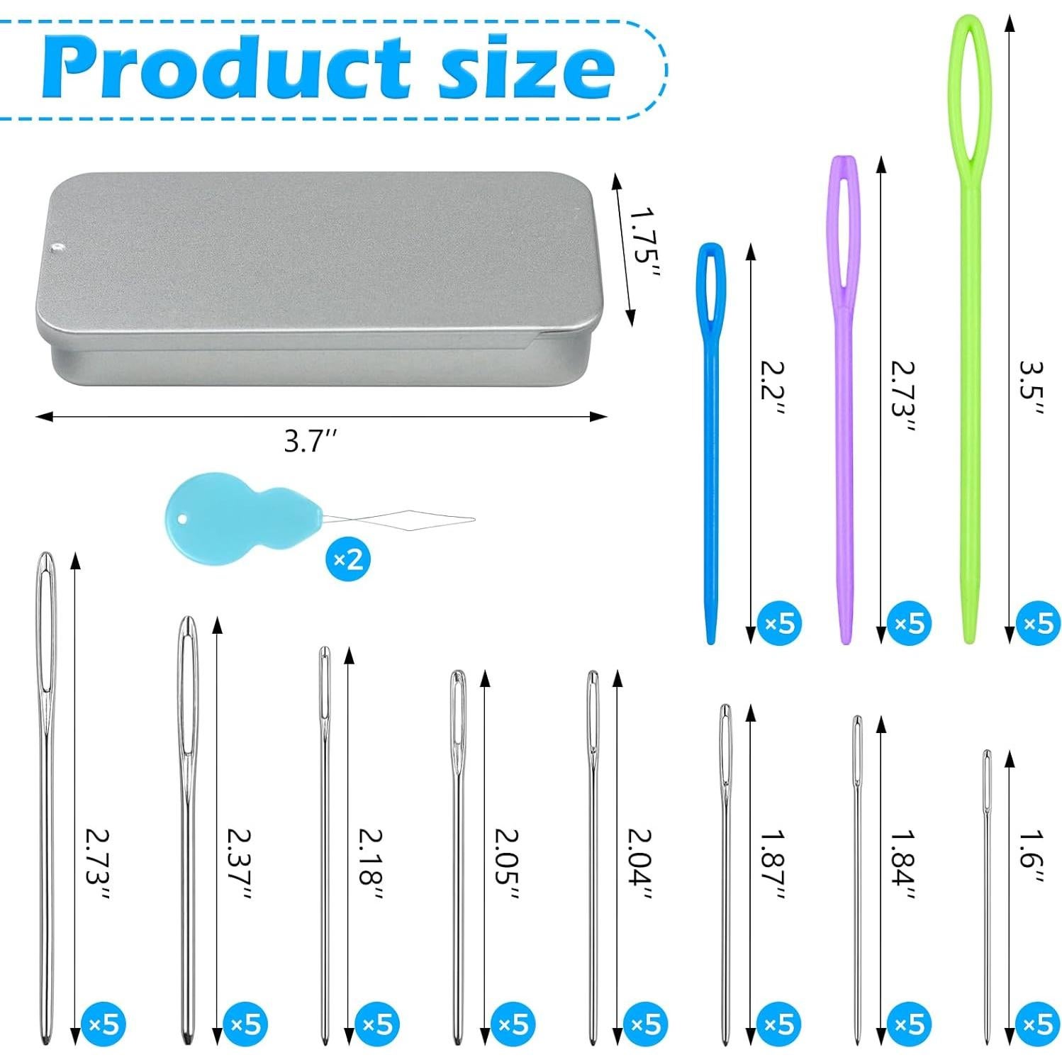 Agujas de Hilo Ojo Grande FIVEZERO 55 Piezas Acero Inoxidable