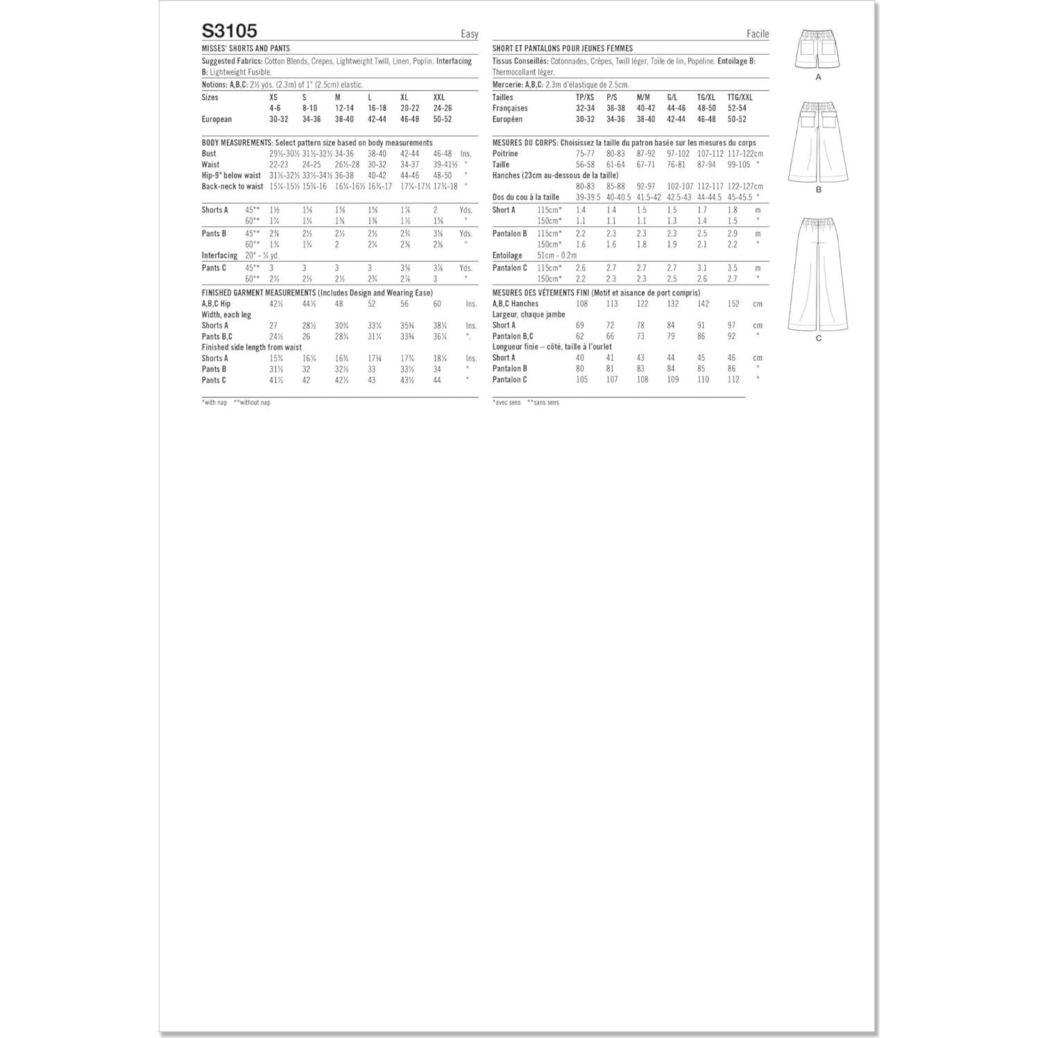Patrón de Costura Simplicidad SS3105A para Damas XS-XXL