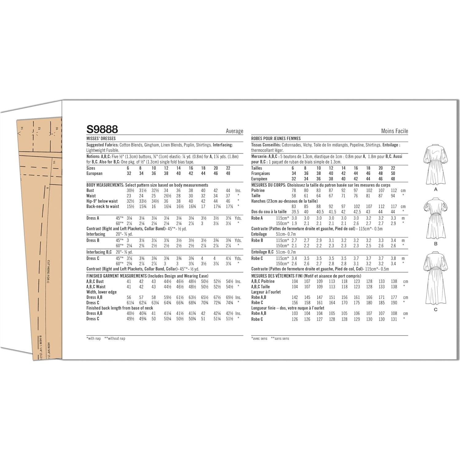Patrón de Costura Vestido Camisa Simplicity S9888 Tallas 6-14