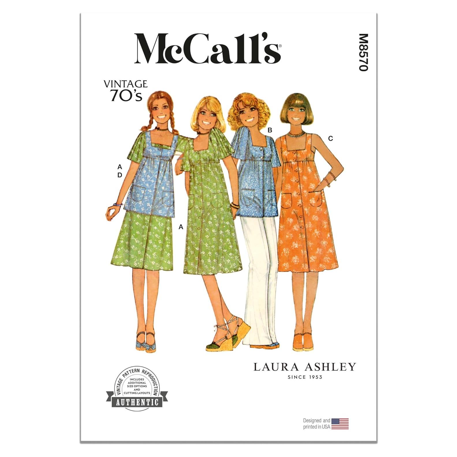 Patrón de Costura Vintage McCall's M8570 - Vestido, Mono y Top 6-14