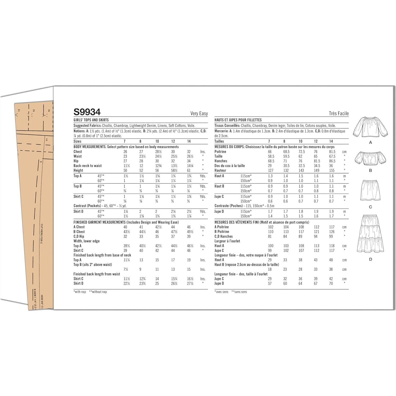Patrón de Costura Simplicidad SS9934A para Niñas 7-14