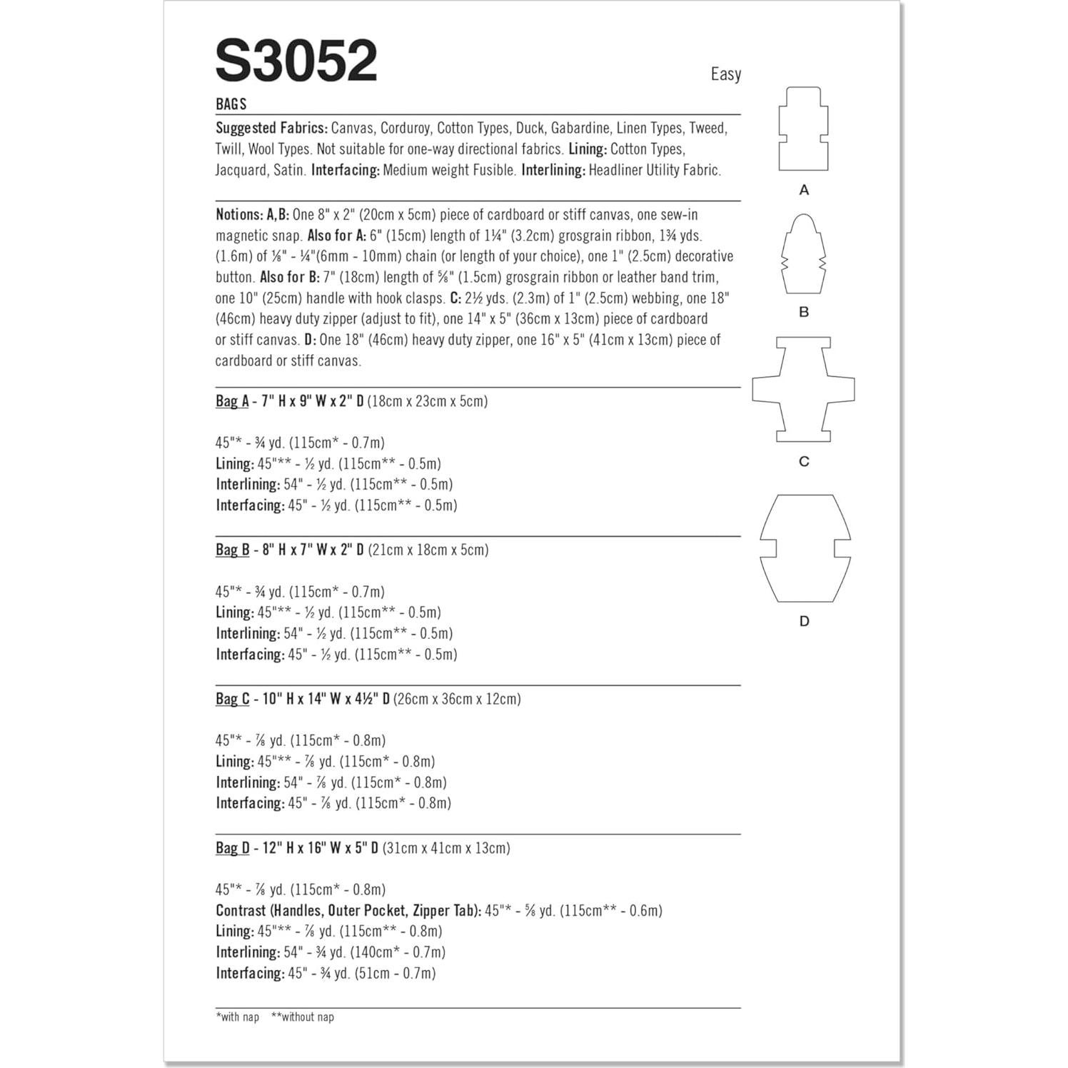 Patrón de Costura Simplicidad SS3052OS para Bolsas Multicolor