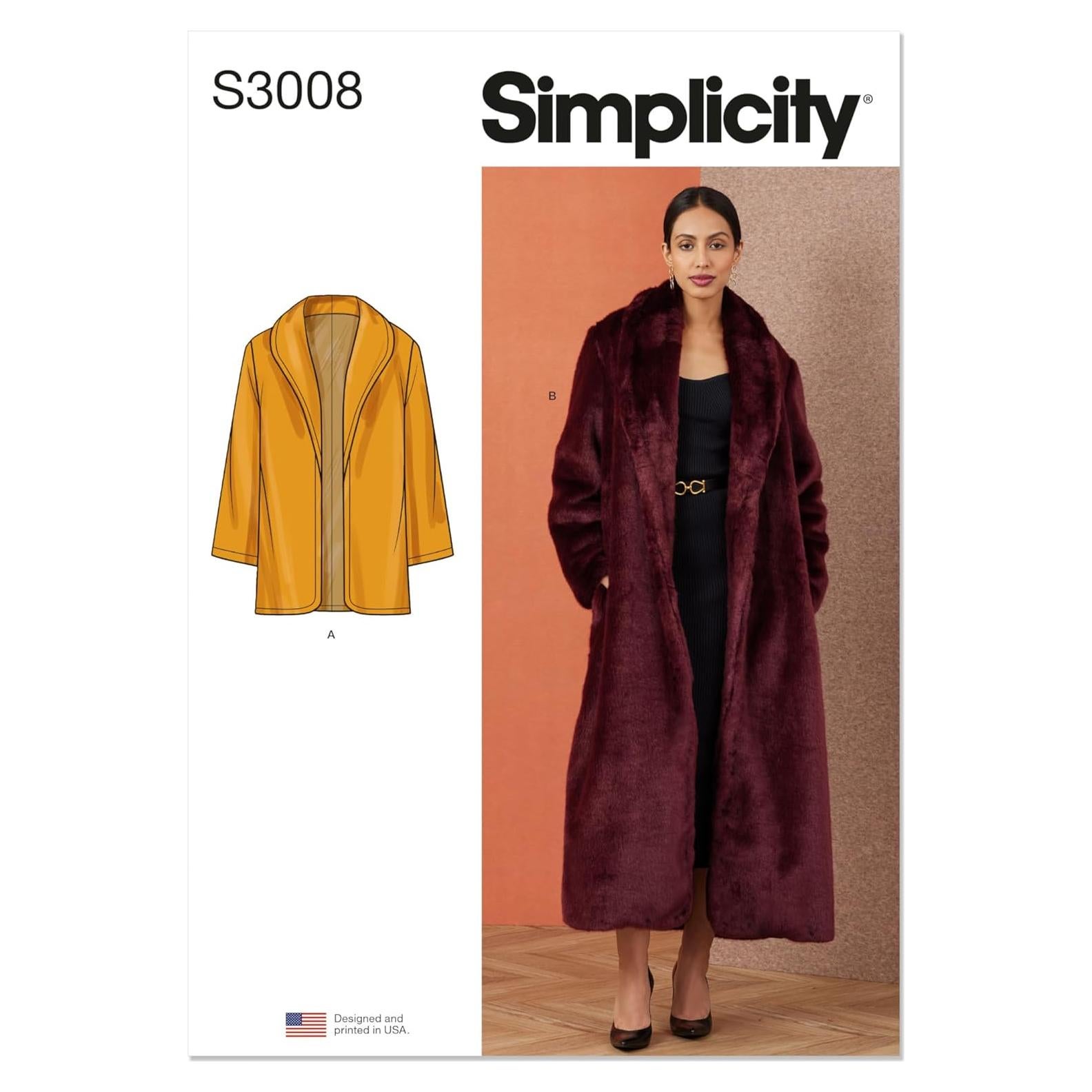 Patrón de Costura Simplicidad S3008 Abrigo Dama Tallas 18-26