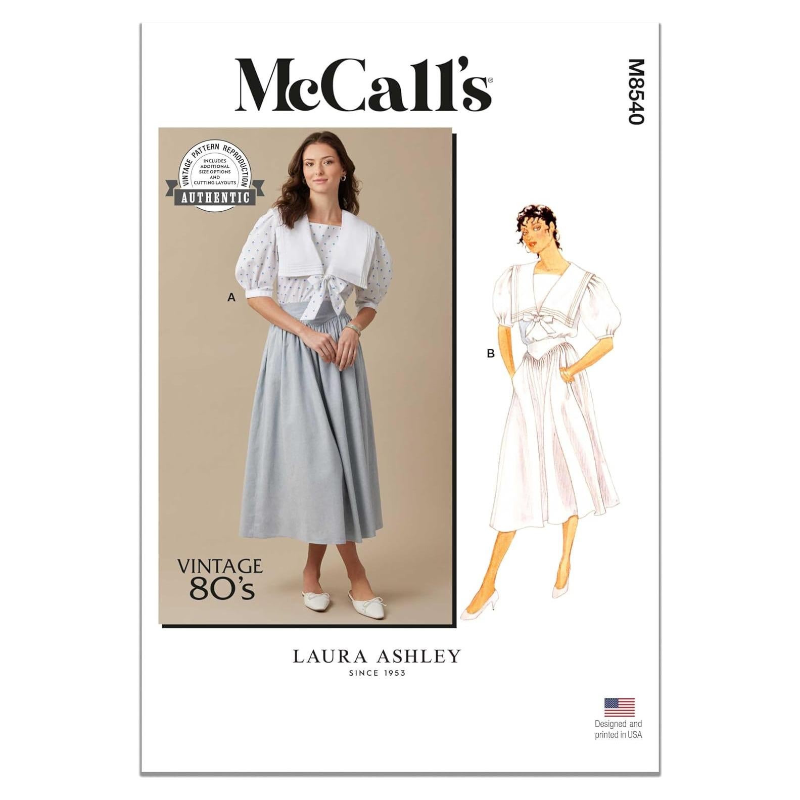 Patrón de Costura Vintage McCall's M8540 Top y Falda 80s