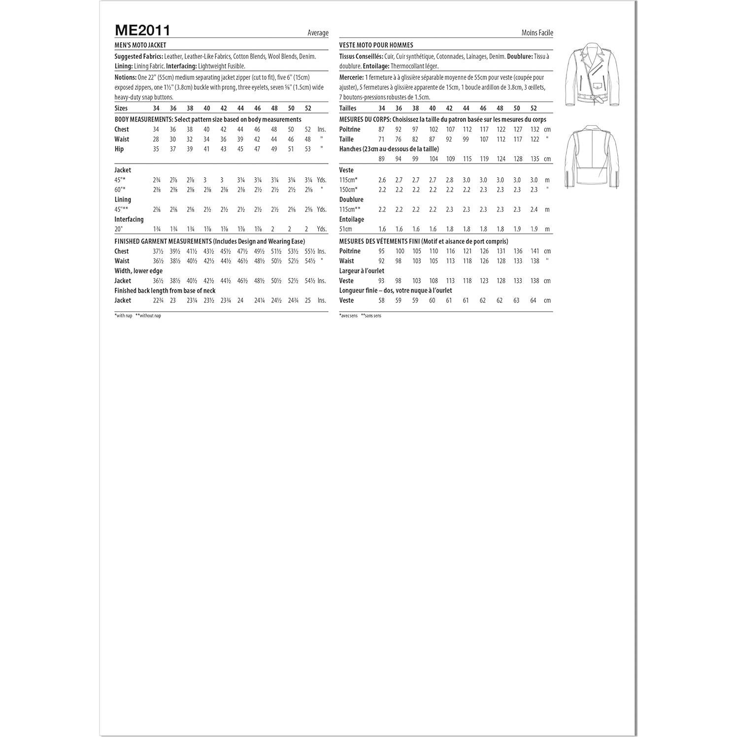 Patrón de Costura Chaqueta Moto McCall's ME2011 Multicolor