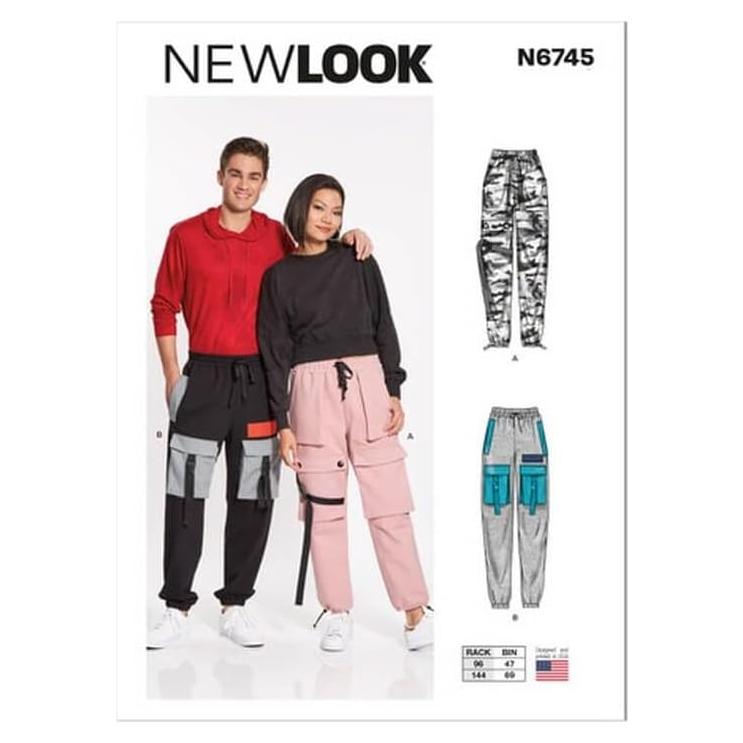 Kit de Patrón de Costura New Look N6745 Pantalones Cargo Unisex XS-XL