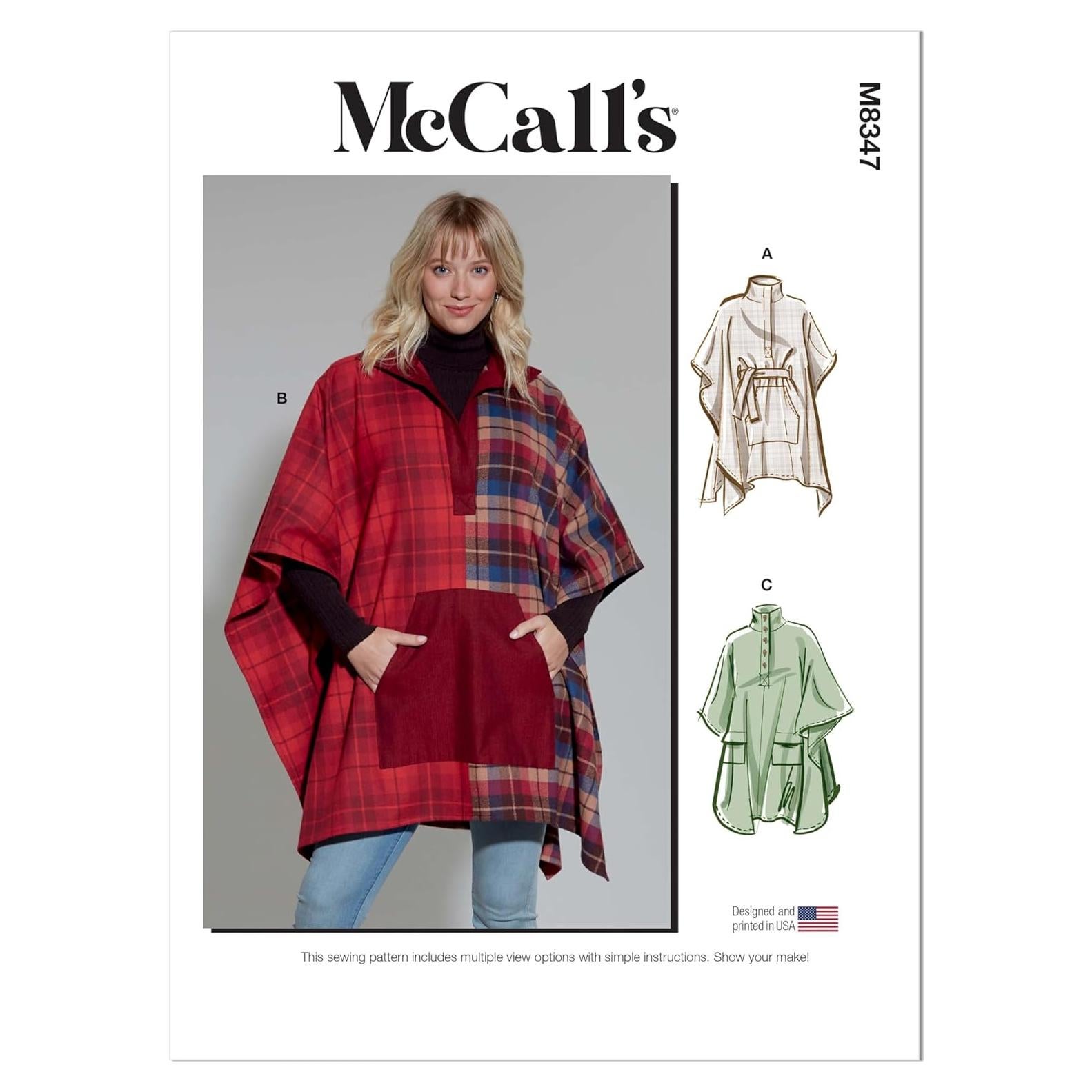 Kit de Patrón de Costura Poncho McCall's M8347 LRG-XXL