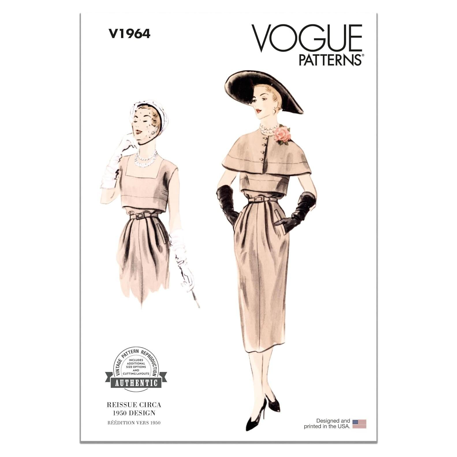 Patrón de Costura Vogue Vintage 1950 Capa y Vestido 18-26