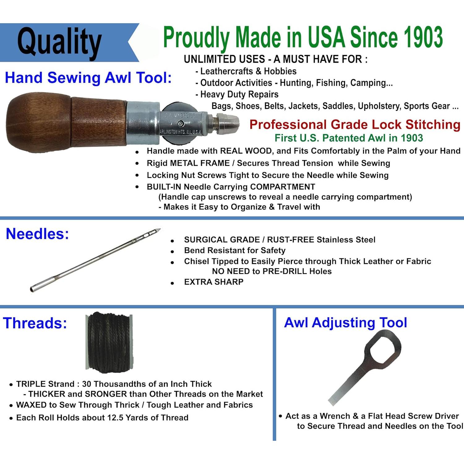 Awl de Costura Profesional Awl for All - Reparación de Cuero y Lona