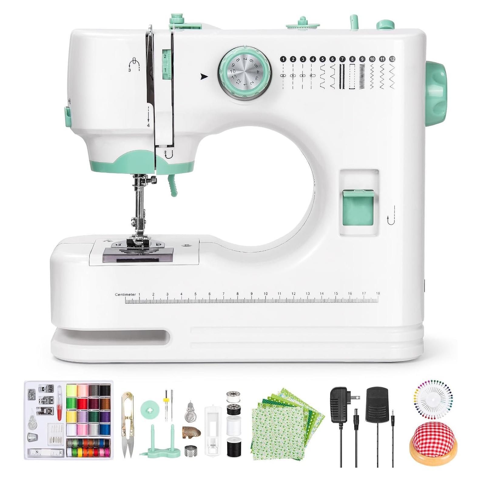 Máquina de Coser Mini Portátil TK1287 Verde - Kit de Costura Completo