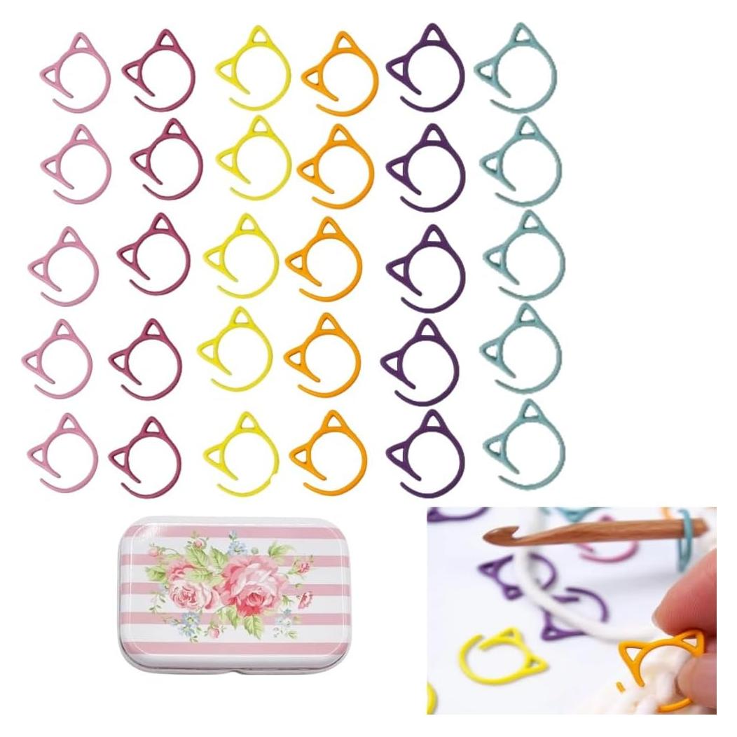 Marcadores de Puntos de Tejer Hilsayum - 30 Anillos de Metal Mini