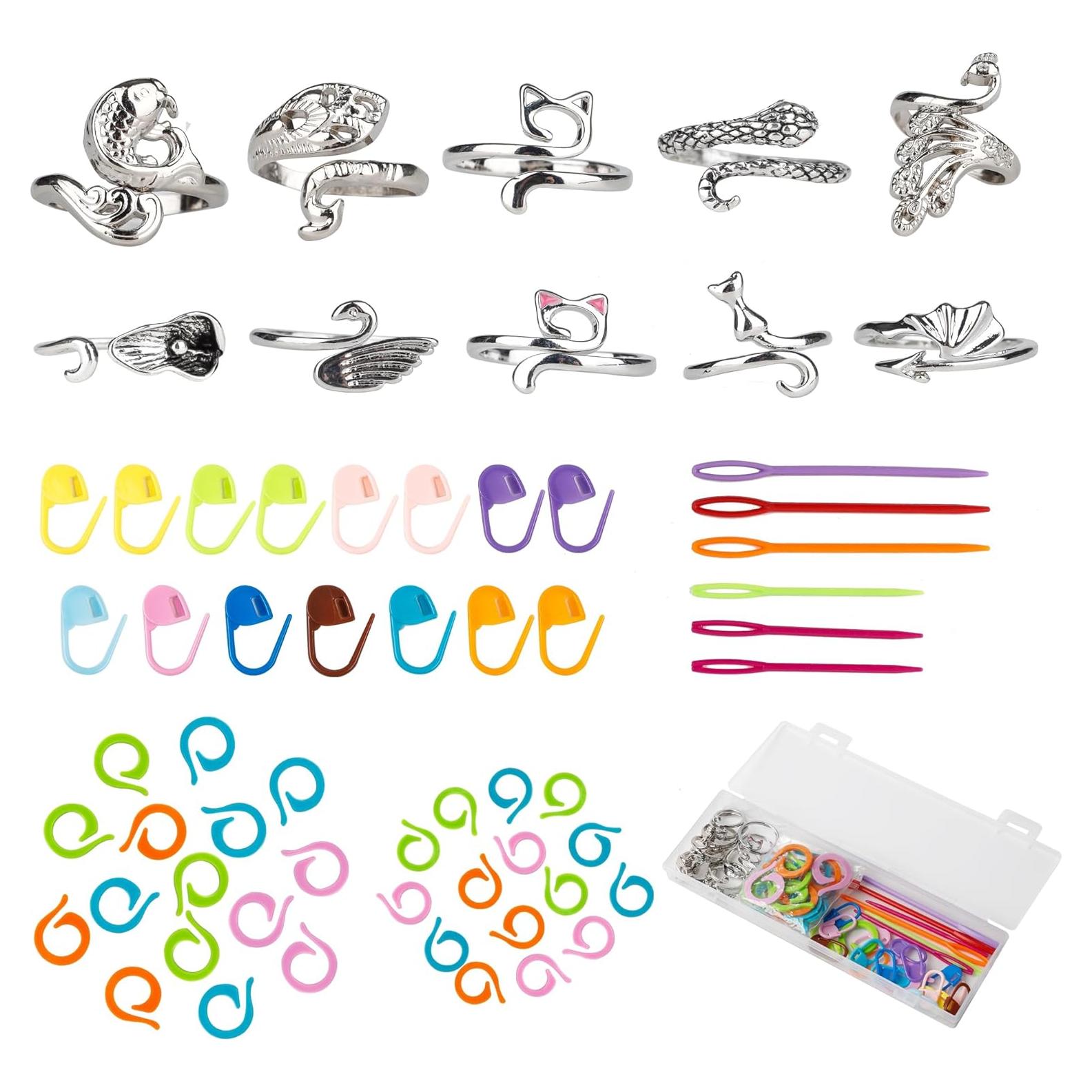 Kit de Crochet Varpotle: 10 Anillos Ajustables, 45 Marcadores y 6 Agujas