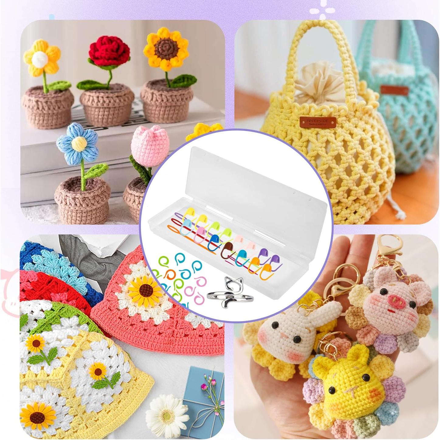 Kit de Crochet Varpotle: 10 Anillos Ajustables, 45 Marcadores y 6 Agujas