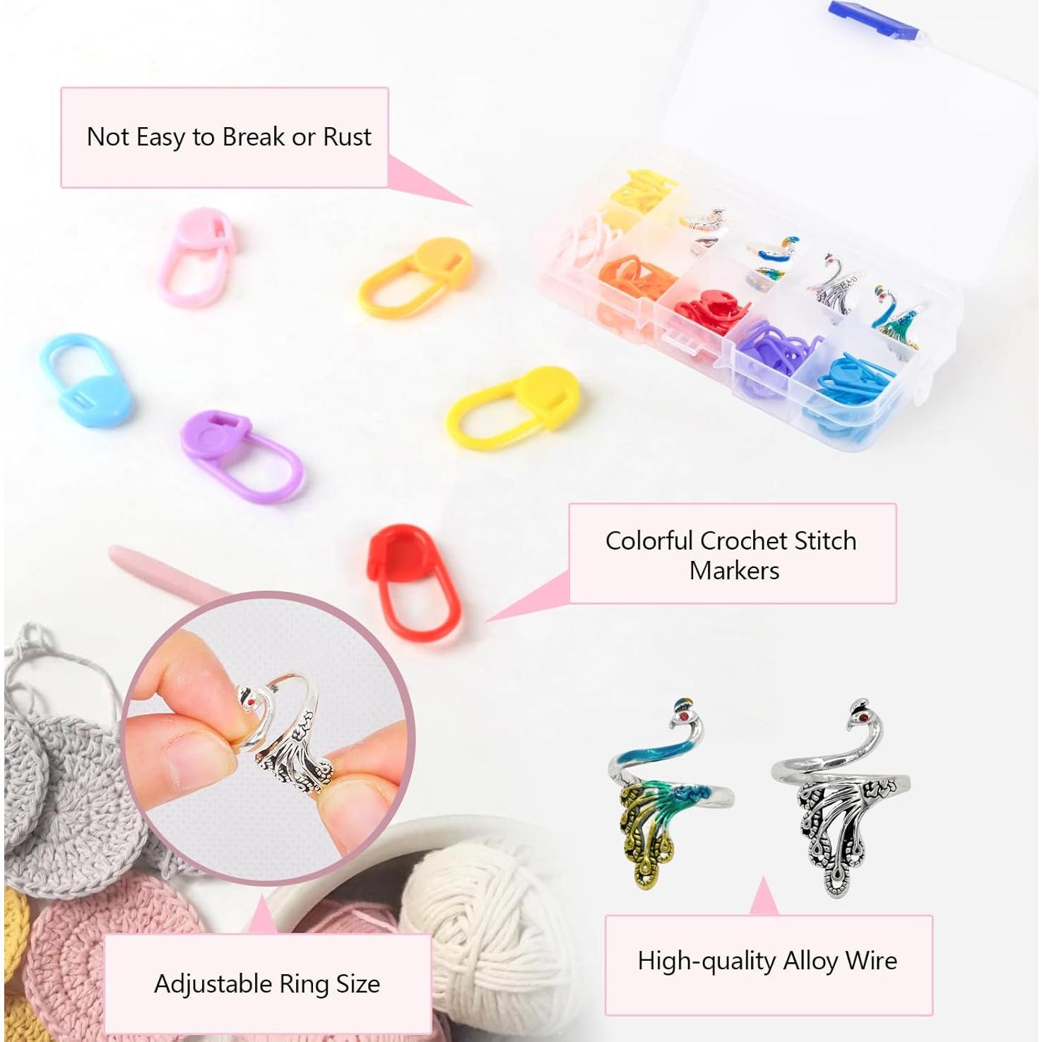 Kit de Anillos de Crochet LBU + 60 Marcadores Ajustables