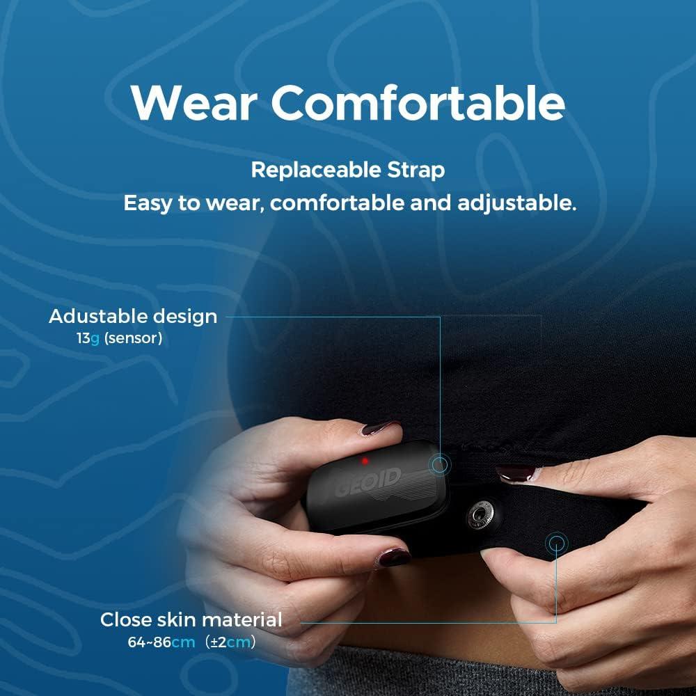 Monitor de Frecuencia Cardíaca GEOID HS500, Correa de Pecho Bluetooth ANT+