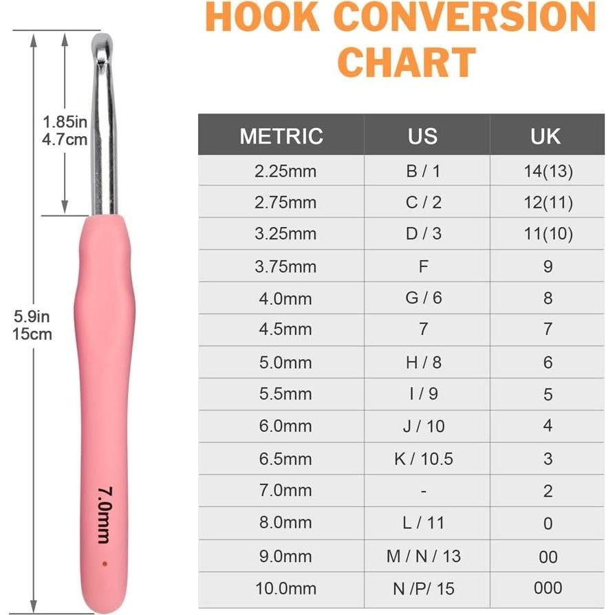 Conjunto de Ganchos de Crochet BCMRUN 14 Pcs 2.25-10mm Ergonomicos