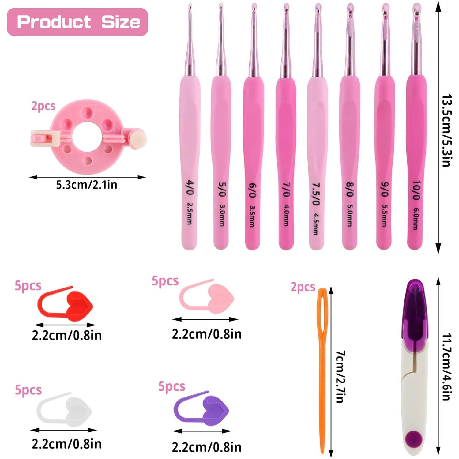 Set de Ganchillos AEXHOT 34 Piezas 2.5-6 mm Ergonomicos Rosa