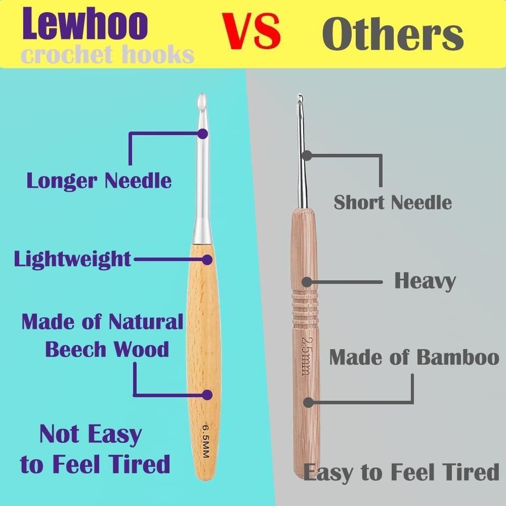 Set de Ganchos de Crochet Ergonómicos Lewhoo 3.0-6.5mm