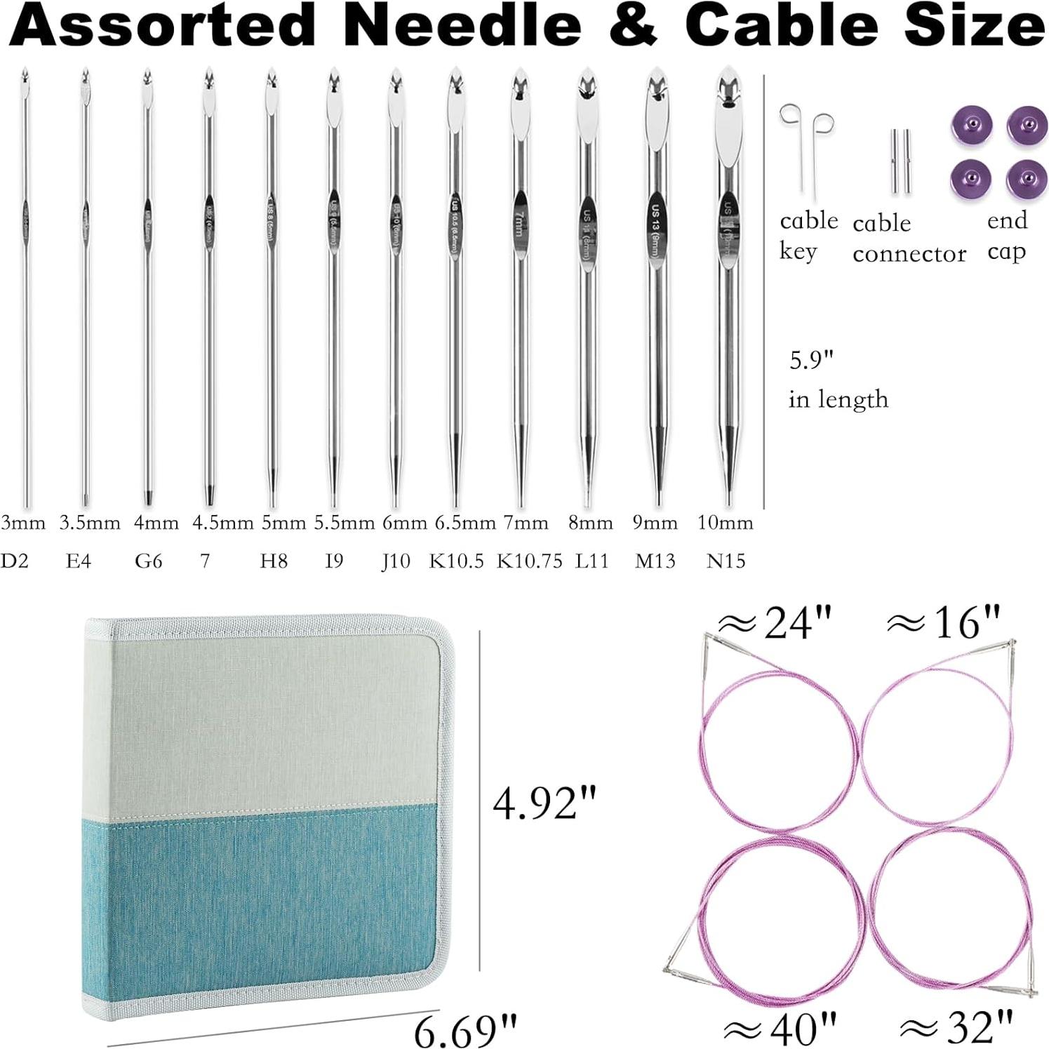 Juego de Ganchillos Tunecinos Svartur 3mm-10mm con Cables