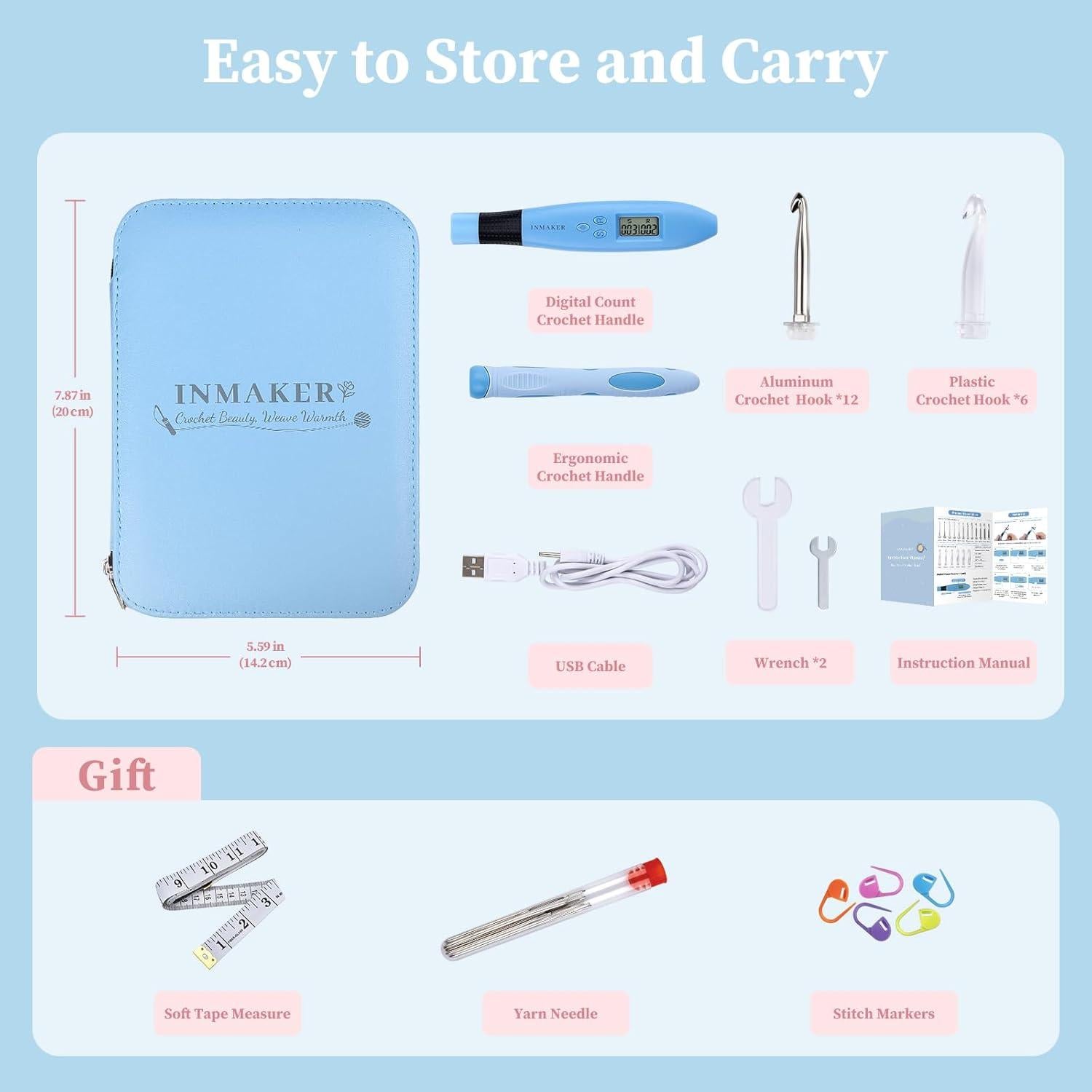 Set de Ganchos de Crochet Iluminados INMAKER 18 Piezas Ergonomicos