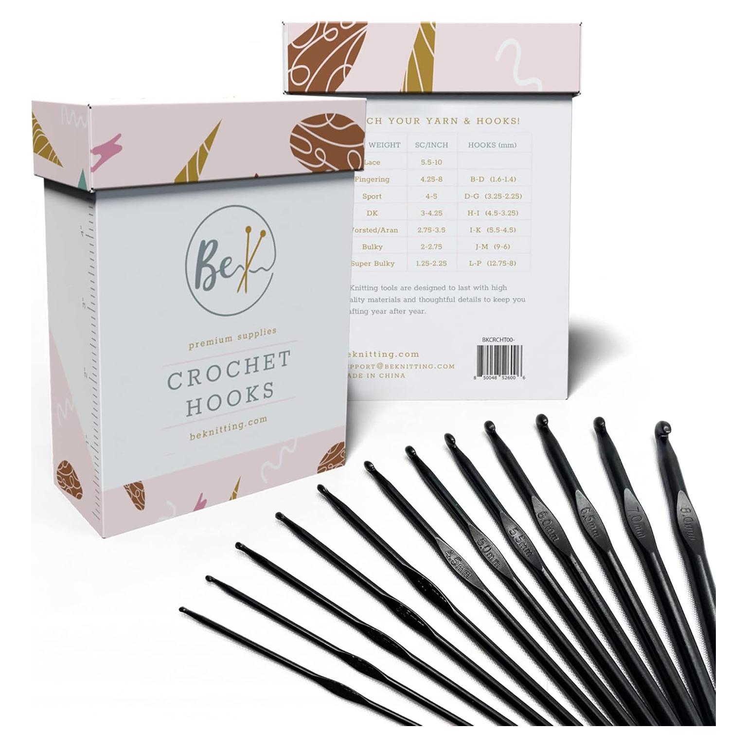 Set de Ganchillos BeKnitting 12 Piezas Aluminio Carbón