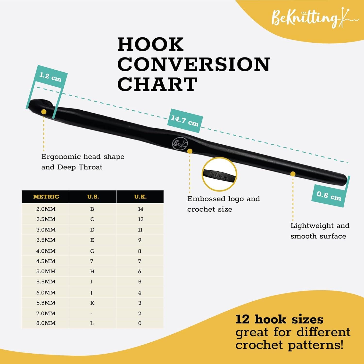 Set de Ganchillos BeKnitting 12 Piezas Aluminio Carbón