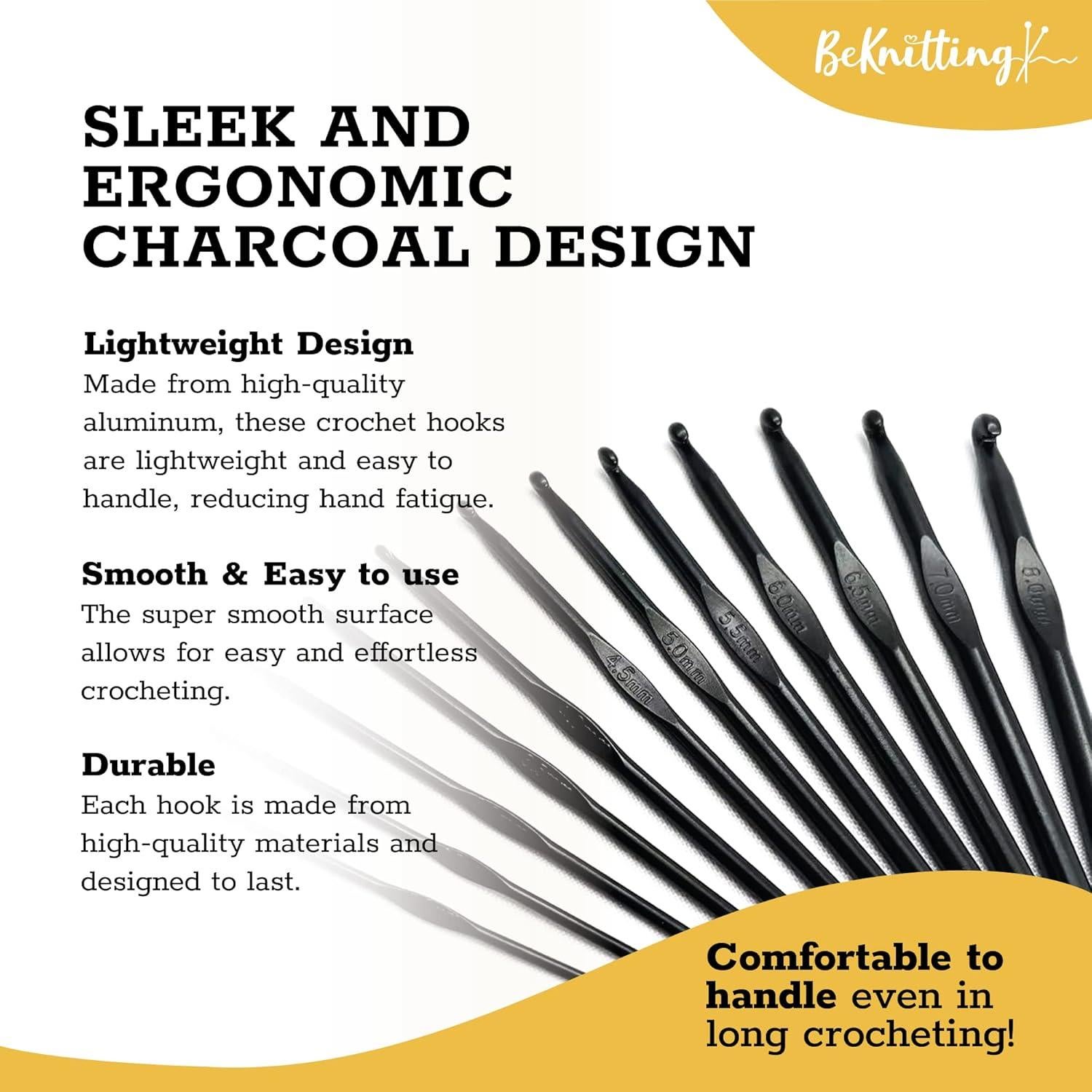 Set de Ganchillos BeKnitting 12 Piezas Aluminio Carbón