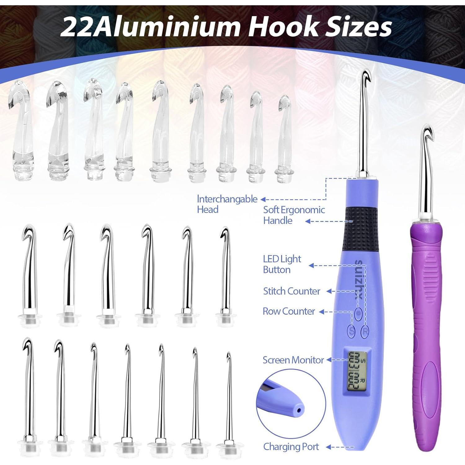 Juego de Ganchillos Ergonómicos SUIZHX con 22 Agujas Iluminadas