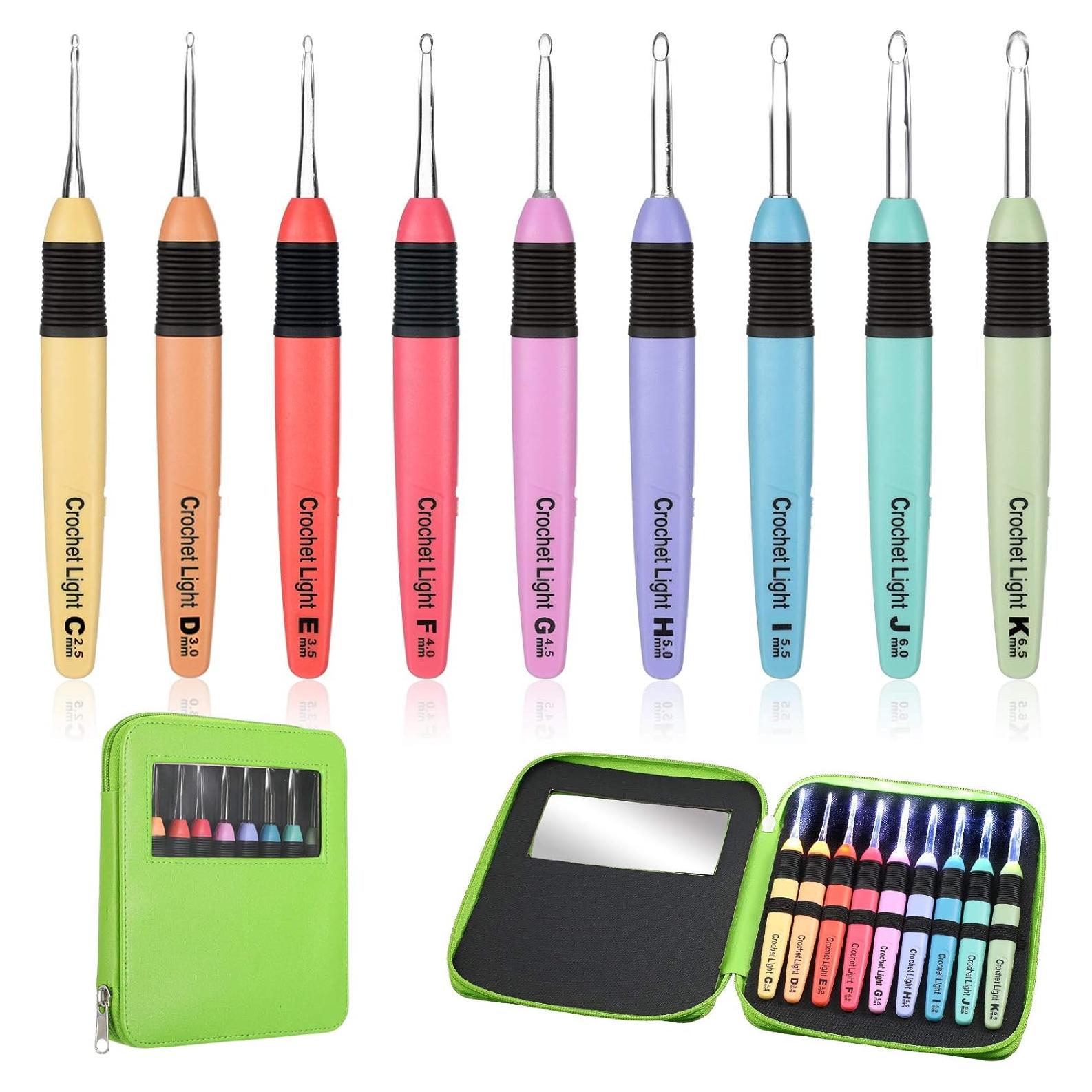 Juego de 9 ganchos de crochet Chuangdi con luz LED 2.5-6.5 mm