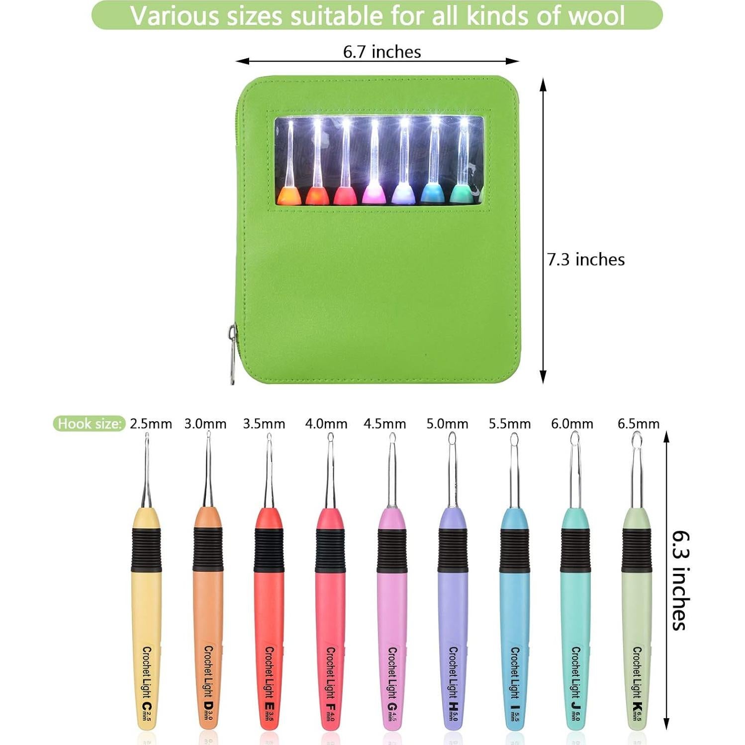 Juego de 9 ganchos de crochet Chuangdi con luz LED 2.5-6.5 mm