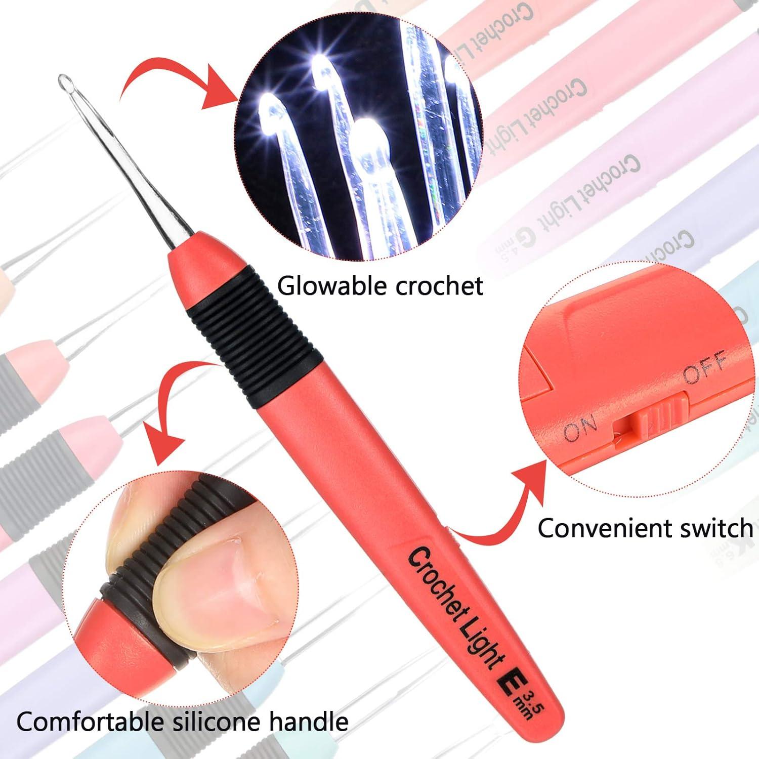 Juego de 9 ganchos de crochet Chuangdi con luz LED 2.5-6.5 mm
