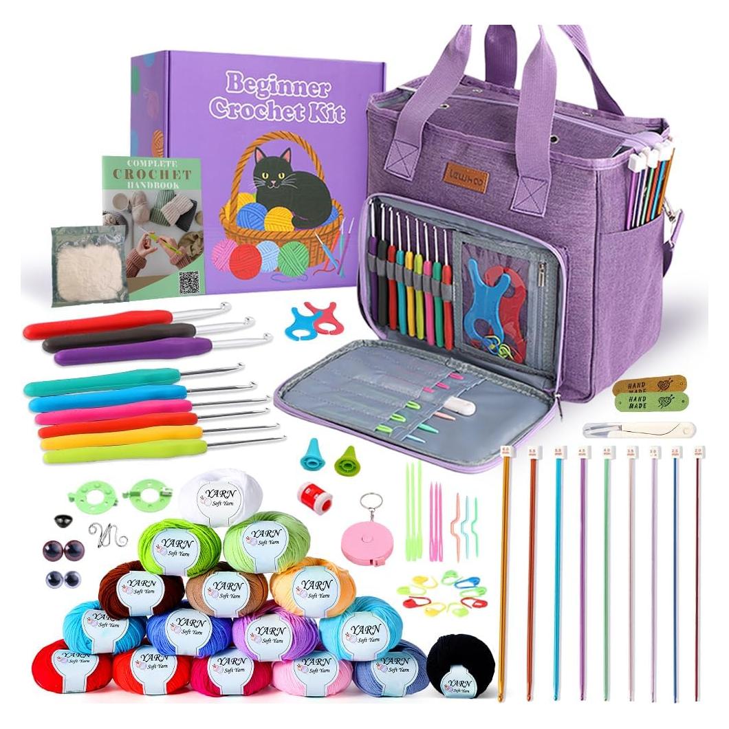 Kit de Crochet Lewhoo para Principiantes con 9 Ganchos y Hilo