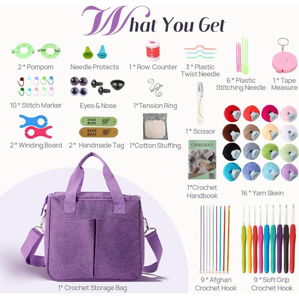 Kit de Crochet Lewhoo para Principiantes con 9 Ganchos y Hilo
