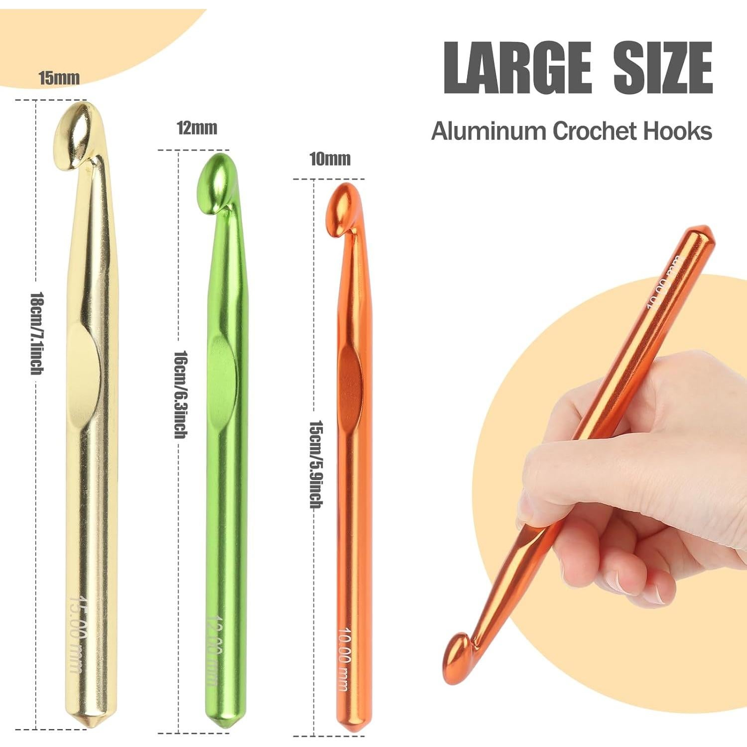 Juego de Ganchillos Grandes Katech - 3 Piezas 10mm, 12mm, 15mm Ergonómicos