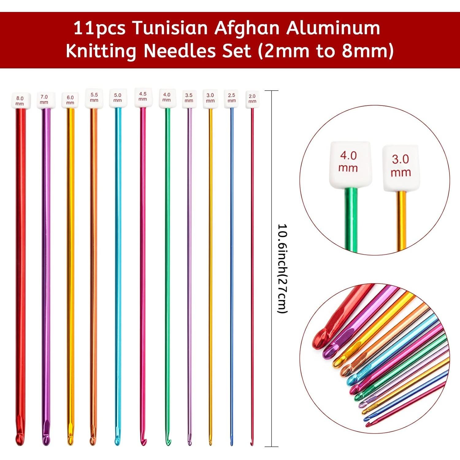 Juego de Agujas de Crochet Tunecino AHIER 23 Piezas 3-10mm