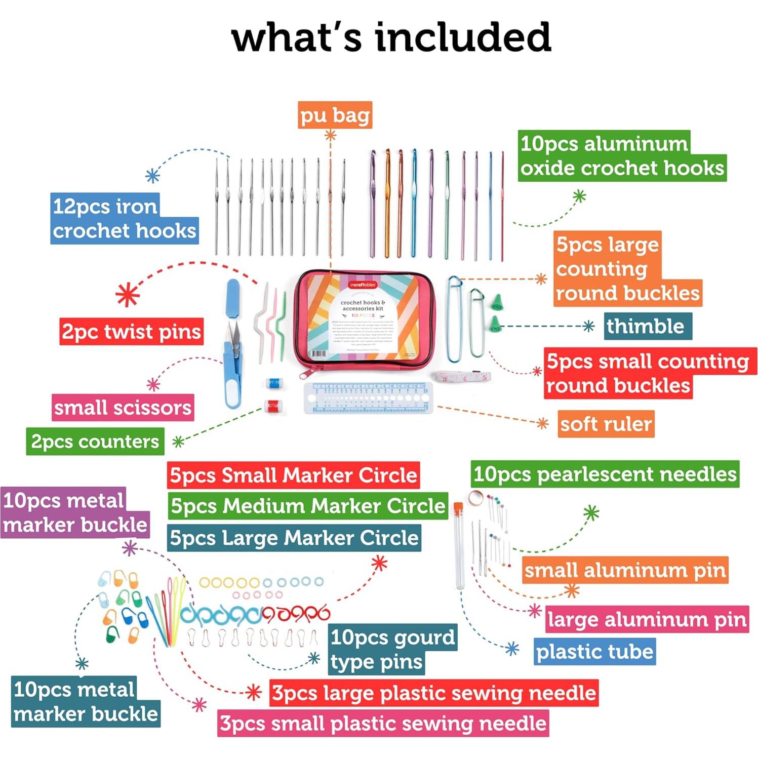 Juego de Ganchillos Incraftables 100pcs con Estuche Ergonómico