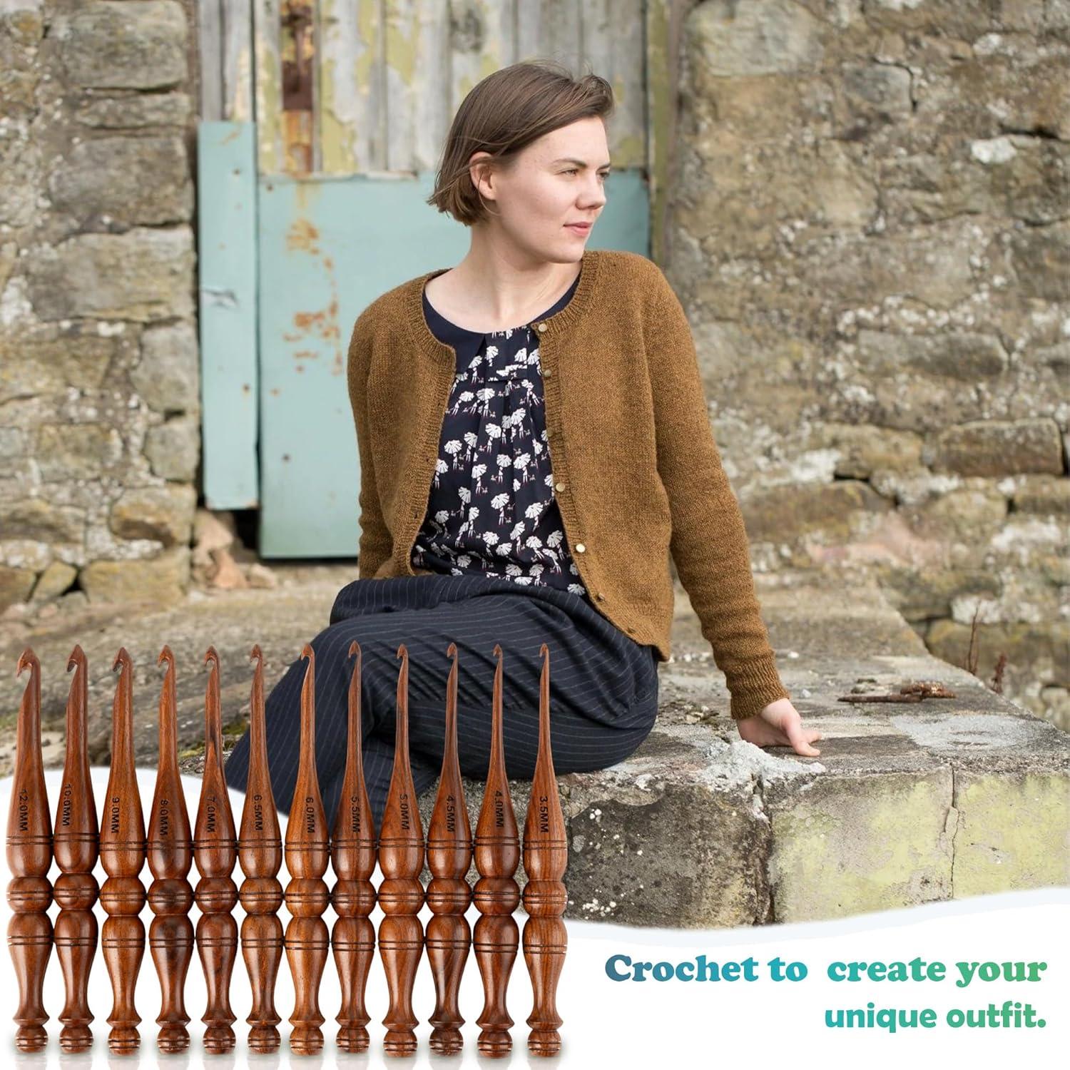 Juego de Ganchillos de Madera Bhartiya 12 Piezas Ergonómicos