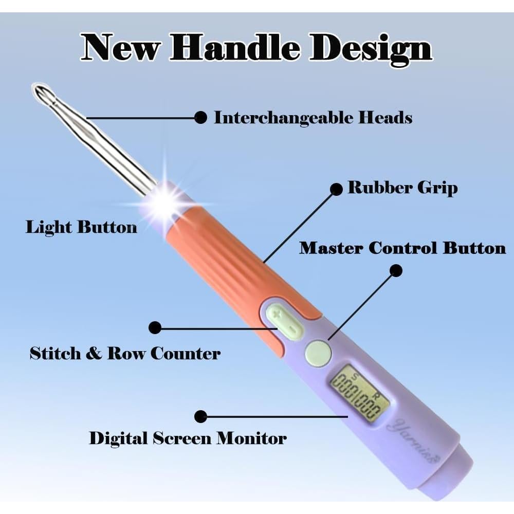 Ganchos de Crochet Digital Yarniss con Luz y Contador 2.0-14.0mm