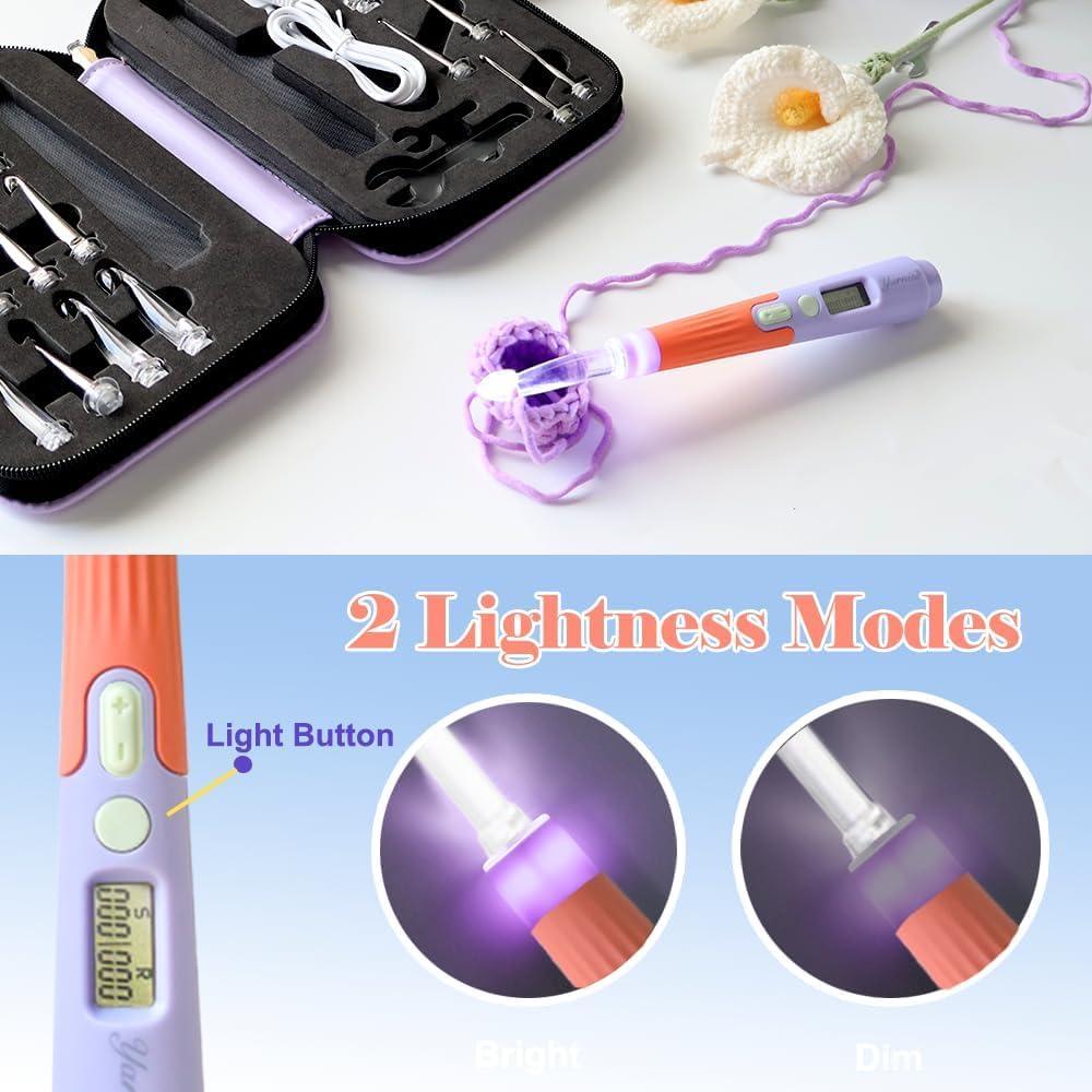 Ganchos de Crochet Digital Yarniss con Luz y Contador 2.0-14.0mm