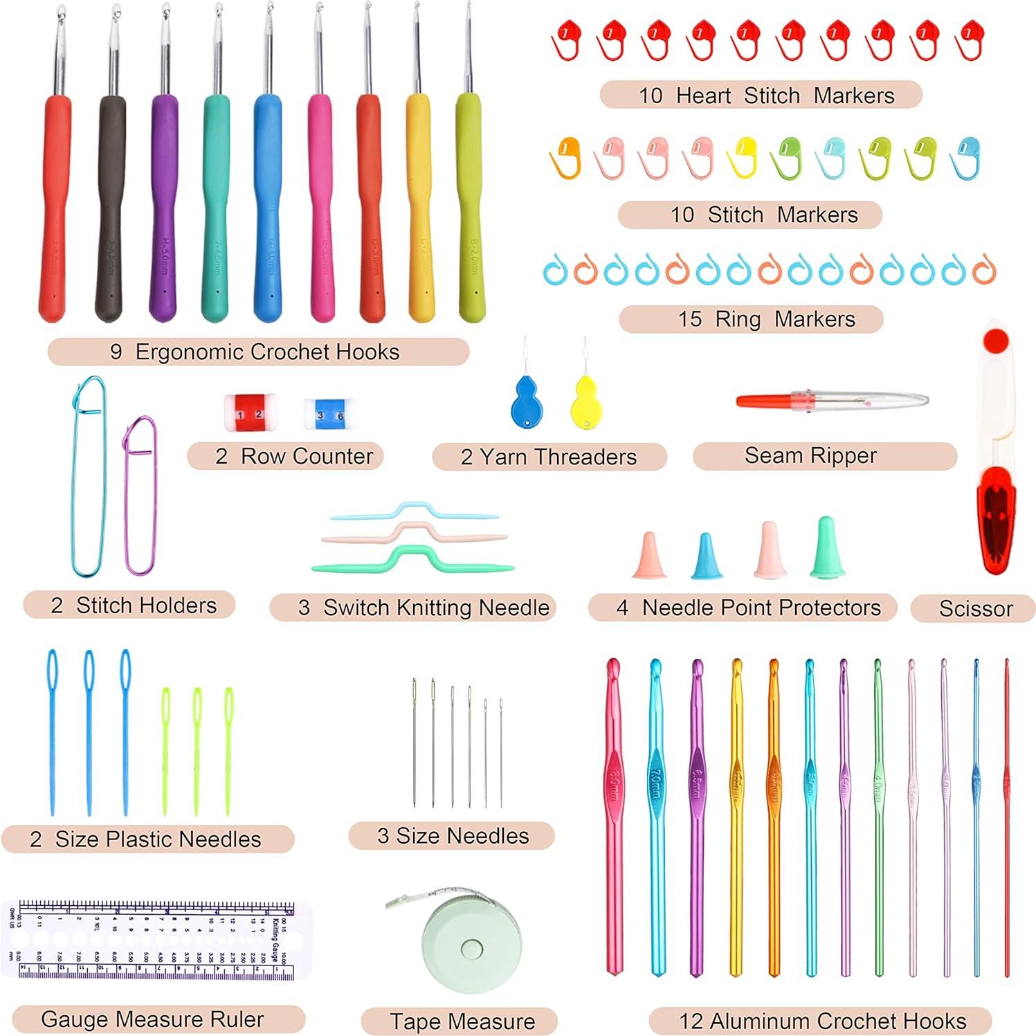 Kit de Ganchillos Ergonómicos SHAXANO 86 Piezas Rosa