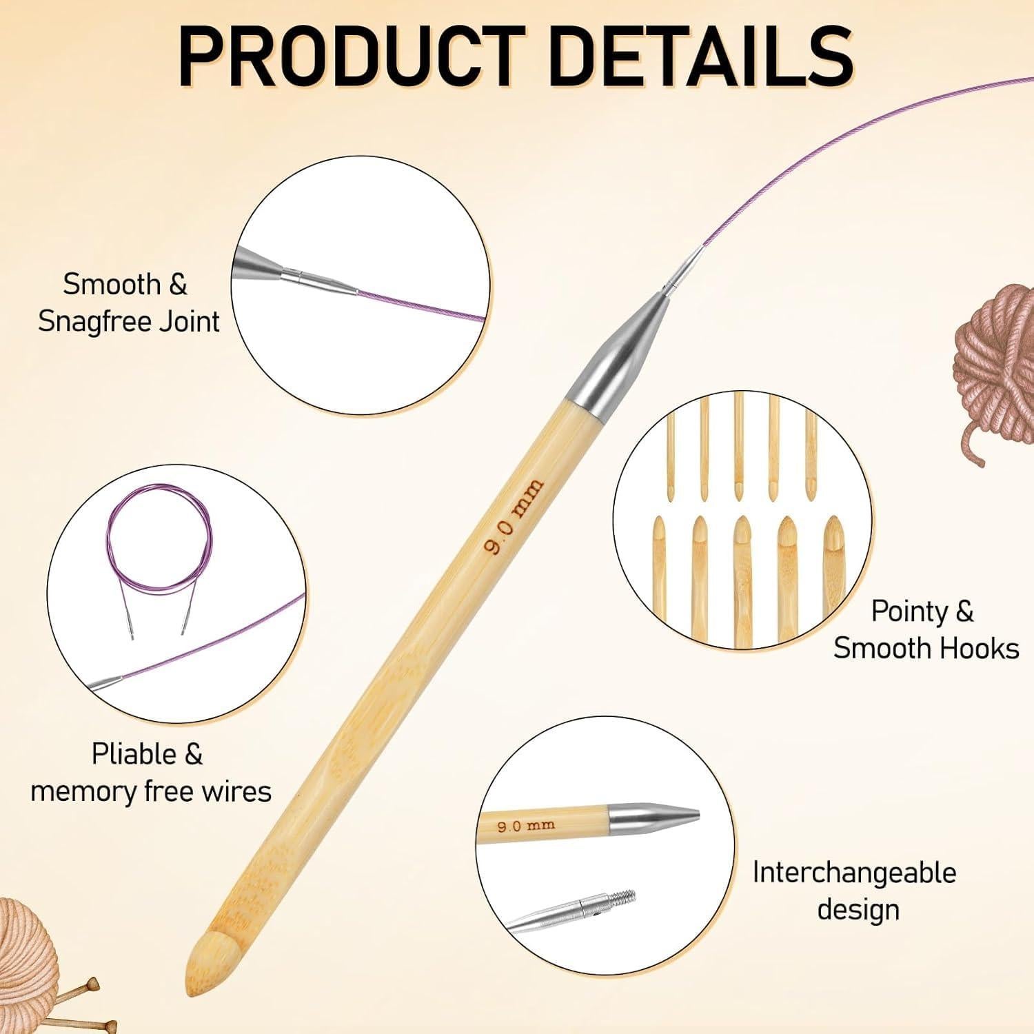 Juego de Ganchillos Tunecinos Demine - 10 Tamaños 3.5mm a 10mm