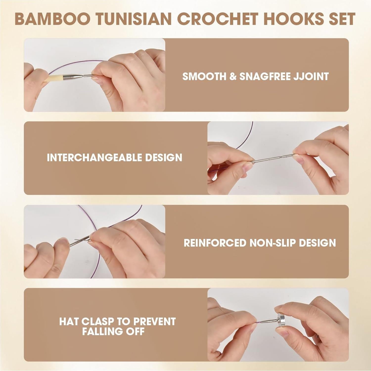 Juego de Ganchillos Tunecinos Demine - 10 Tamaños 3.5mm a 10mm